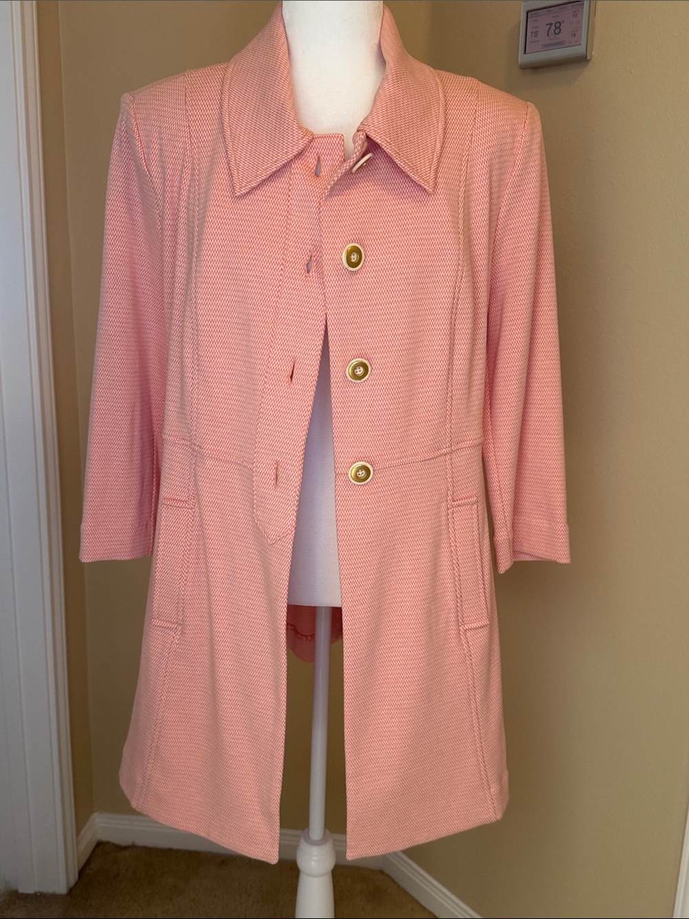CAbi Peach-Pink Textured Button-Front Trench Coat - Picture 4 of 11